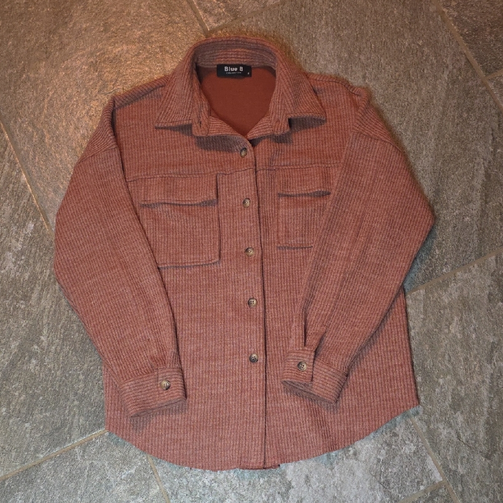 👪 Blue B Light Weight Shacket Size S Ribbed Knit
